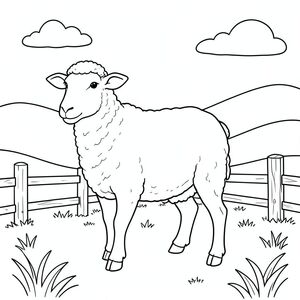 solo, chủ đề đơn, một đầu, hai mắt, hai tai, bốn chân, một đuôi, tỷ lệ tự nhiên, quy mô thích hợp trong môi trường, đúng giải phẫu, Cừu, đồng cỏ, đồi thoai thoải, Hàng rào đơn giản, bài gỗ, bầu trời quang đãng, mềm, cỏ tự nhiên, nền nhỏ, môi trường sạch sẽ, yên bình, trang màu, nghệ thuật đường, nền trắng, solo, chủ đề đơn, đúng giải phẫu, giải phẫu hoàn hảo