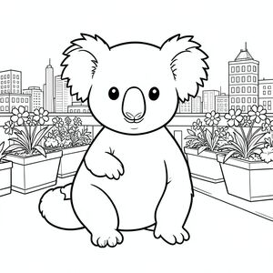 solo, chủ đề đơn, một đầu, hai mắt, hai tai, bốn chân, một đuôi, tỷ lệ tự nhiên, quy mô thích hợp trong môi trường, đúng về mặt giải phẫu, Koala, Sân thượng, Tòa nhà thành phố, Chậu trồng cây trên cao, Đường chân trời, thực vật, hoa, Ánh sáng mặt trời, dọn dẹp, đơn giản, lý lịch, tô màu, nghệ thuật đường, nền trắng, solo, chủ đề đơn, đúng về mặt giải phẫu, giải phẫu hoàn hảo