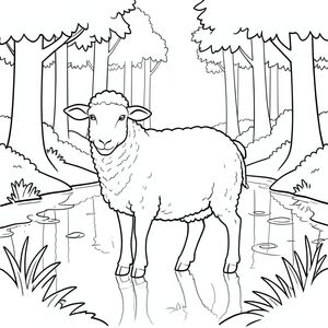 solo, chủ đề đơn, một đầu, hai mắt, hai tai, bốn chân, một đuôi, tỷ lệ tự nhiên, quy mô thích hợp trong môi trường, đúng giải phẫu, Cừu, Rừng, ao, phản chiếu, cây cối, nước trong, ánh sáng mặt trời, đơn giản, lý lịch, sạch sẽ, tinh khiết, trang màu, nghệ thuật đường, nền trắng, solo, chủ đề đơn, đúng giải phẫu, giải phẫu hoàn hảo