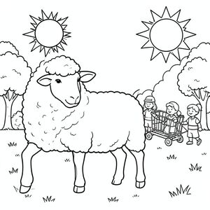 solo, chủ đề đơn, một đầu, hai mắt, hai tai, bốn chân, một đuôi, tỷ lệ tự nhiên, quy mô thích hợp trong môi trường, đúng giải phẫu, Cừu, mặt trời, công viên, bọn trẻ, xếp hàng, xe băng, nắng, cỏ, đơn giản, lý lịch, dọn dẹp, trang màu, nghệ thuật đường, nền trắng, solo, chủ đề đơn, đúng về mặt giải phẫu, giải phẫu hoàn hảo