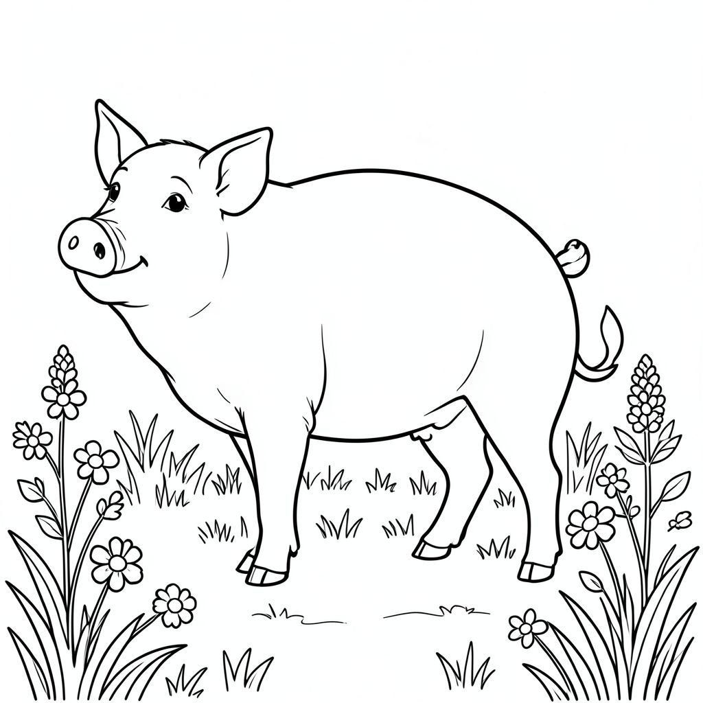 solo, chủ đề đơn, một đầu, hai mắt, hai tai, bốn chân, một đuôi, tỷ lệ tự nhiên, quy mô thích hợp trong môi trường, đúng giải phẫu, Con lợn, Gỗ dại, dọn dẹp, hoa dại, cỏ, đơn giản, dọn dẹp, lý lịch, mềm, tắt tiếng, nhỏ, trang màu, nghệ thuật đường, nền trắng, solo, chủ đề đơn, đúng về mặt giải phẫu, giải phẫu hoàn hảo
