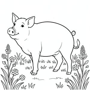 solo, chủ đề đơn, một đầu, hai mắt, hai tai, bốn chân, một đuôi, tỷ lệ tự nhiên, quy mô thích hợp trong môi trường, đúng giải phẫu, Con lợn, Gỗ dại, dọn dẹp, hoa dại, cỏ, đơn giản, dọn dẹp, lý lịch, mềm, tắt tiếng, nhỏ, trang màu, nghệ thuật đường, nền trắng, solo, chủ đề đơn, đúng về mặt giải phẫu, giải phẫu hoàn hảo