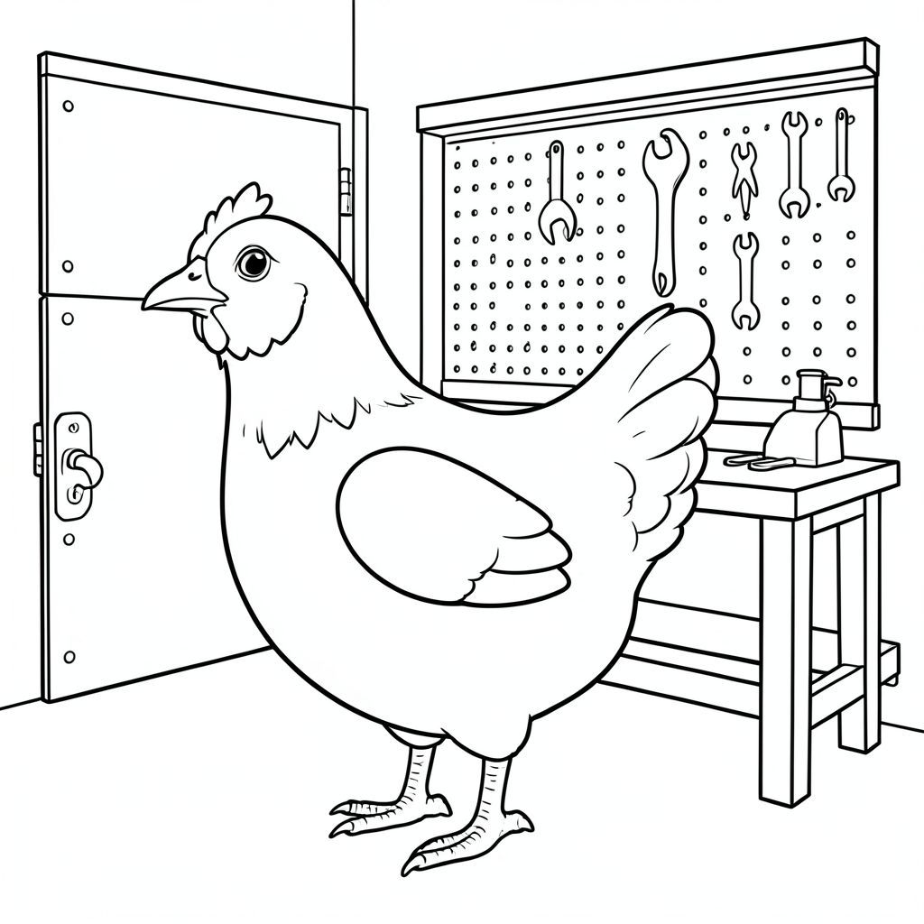 solo, một con chim, một đầu, hai mắt, một mỏ, hai cánh, hai chân, một đuôi, tỷ lệ tự nhiên, quy mô thích hợp trong môi trường, đúng giải phẫu, gà, Nhà để xe, bàn làm việc, công cụ, Bảng chốt, Tường, đơn giản, dọn dẹp, kim loại, Gỗ, Sự phản chiếu, trang màu, nghệ thuật đường, nền trắng, Solo, chủ đề đơn, chính xác về mặt giải phẫu, giải phẫu hoàn hảo