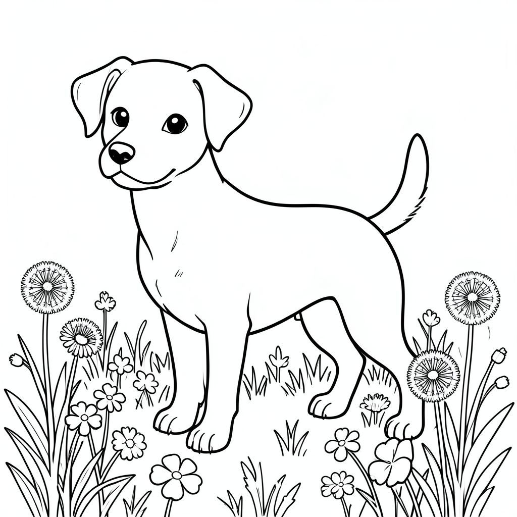 solo, chủ đề đơn, một đầu, hai mắt, hai tai, bốn chân, một đuôi, tỷ lệ tự nhiên, quy mô thích hợp trong môi trường, đúng giải phẫu,, Đồng cỏ, hoa dại, bồ công anh, cỏ ba lá, ánh sáng mặt trời, nhẹ nhàng, mềm mại, đơn giản, sạch sẽ, lý lịch, tô màu, nghệ thuật đường, nền trắng, solo, chủ đề đơn, đúng giải phẫu, giải phẫu hoàn hảo