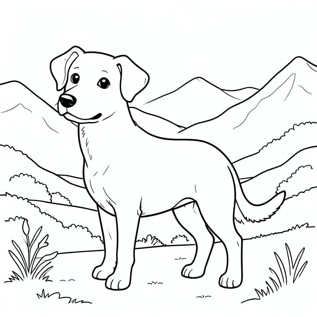 solo, chủ đề đơn, một đầu, hai mắt, hai tai, bốn chân, một đuôi, tỷ lệ tự nhiên, quy mô thích hợp trong môi trường, đúng giải phẫu, chó, Heather, đồng hoang, núi, sương mù, xa, yên tĩnh, nhỏ, đơn giản, sạch sẽ, sách truyện, trang màu, nghệ thuật đường nét, nền trắng, solo, chủ đề đơn, đúng về mặt giải phẫu, giải phẫu hoàn hảo