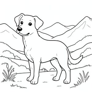 solo, chủ đề đơn, một đầu, hai mắt, hai tai, bốn chân, một đuôi, tỷ lệ tự nhiên, quy mô thích hợp trong môi trường, đúng giải phẫu, chó, Heather, đồng hoang, núi, sương mù, xa, yên tĩnh, nhỏ, đơn giản, sạch sẽ, sách truyện, trang màu, nghệ thuật đường nét, nền trắng, solo, chủ đề đơn, đúng về mặt giải phẫu, giải phẫu hoàn hảo