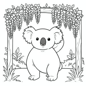 solo, chủ đề đơn, một đầu, hai mắt, hai tai, bốn chân, một đuôi, tỷ lệ tự nhiên, quy mô thích hợp trong môi trường, đúng giải phẫu, Koala, Pergola, hoa tử đằng, nở hoa, cụm treo, vườn, ánh sáng mặt trời, nền đơn giản, dọn dẹp, hình minh họa, sách truyện, trang tô màu, nghệ thuật đường, nền trắng, solo, chủ đề đơn, đúng giải phẫu, giải phẫu hoàn hảo