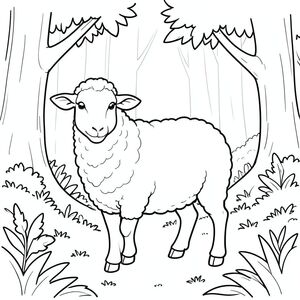 solo, chủ đề đơn, một đầu, hai mắt, hai tai, bốn chân, một đuôi, tỷ lệ tự nhiên, quy mô thích hợp trong môi trường, đúng giải phẫu, Cừu, rừng, lốm đốm, Ánh sáng mặt trời, mở cửa, cây, Tán lá, nền đơn giản, dọn dẹp, manga, nhỏ, trang màu, nghệ thuật đường, nền trắng, solo, chủ đề đơn, đúng về mặt giải phẫu, giải phẫu hoàn hảo