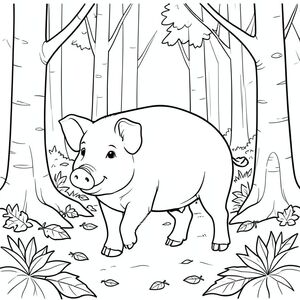 solo, chủ đề đơn, một đầu, hai mắt, hai tai, bốn chân, một đuôi, tỷ lệ tự nhiên, quy mô thích hợp trong môi trường, đúng giải phẫu, Con lợn, Rừng bạch dương, cây trắng, lá rụng, sàn rừng, ánh sáng mặt trời, nền đơn giản, sạch sẽ, tuyến tính, sách truyện, thuần khiết, trang tô màu, nghệ thuật đường, nền trắng, solo, chủ đề đơn, đúng giải phẫu, giải phẫu hoàn hảo