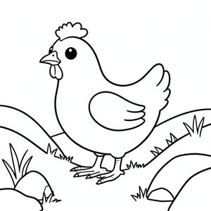 solo, một con chim, một đầu, hai mắt, một mỏ, hai cánh, hai chân, một đuôi, tỷ lệ tự nhiên, quy mô thích hợp trong môi trường, đúng giải phẫu, gà, cỏ, sườn đồi lăn, đá, nền đơn giản, dọn dẹp, tinh khiết, sách truyện, đơn giản, dễ thương, chibi, trang màu, nghệ thuật đường, nền trắng, solo, chủ đề đơn, đúng giải phẫu, giải phẫu hoàn hảo