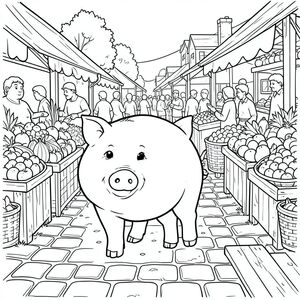 solo, chủ đề đơn, một đầu, hai mắt, hai tai, bốn chân, một đuôi, tỷ lệ tự nhiên, quy mô thích hợp trong môi trường, đúng về mặt giải phẫu, Con lợn, quầy hàng trái cây, giá bán rau, đá cuội, đường đất, ván gỗ, ánh sáng mặt trời, sản xuất, giỏ tràn, quầy hàng đông đúc, cảnh bận rộn, trang màu, nghệ thuật đường, nền trắng, solo, chủ đề đơn, đúng giải phẫu, giải phẫu hoàn hảo