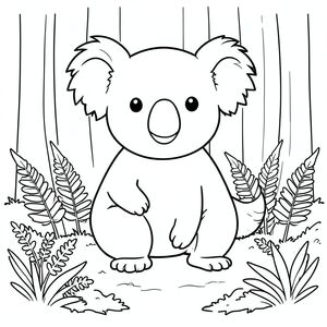 solo, chủ đề đơn, một đầu, hai mắt, hai tai, bốn chân, một đuôi, tỷ lệ tự nhiên, quy mô thích hợp trong môi trường, đúng giải phẫu, Koala, Dương xỉ, rêu, rừng, yên bình, yên tĩnh, nhỏ, độc thân, đơn giản, sạch sẽ, một, trang màu, nghệ thuật đường, nền trắng, solo, chủ đề đơn, đúng về mặt giải phẫu, giải phẫu hoàn hảo