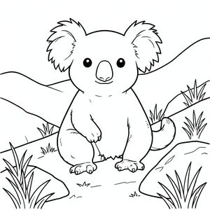 solo, chủ đề đơn, một đầu, hai mắt, hai tai, bốn chân, một đuôi, tỷ lệ tự nhiên, quy mô thích hợp trong môi trường, đúng giải phẫu, Koala, sườn dốc chân đồi, tảng đá, cỏ khô, ánh sáng mặt trời, nền đơn giản, dọn dẹp, sách truyện, thuần khiết, ngây thơ, nhỏ, trang màu, nghệ thuật đường, nền trắng, solo, chủ đề đơn, đúng giải phẫu, giải phẫu hoàn hảo