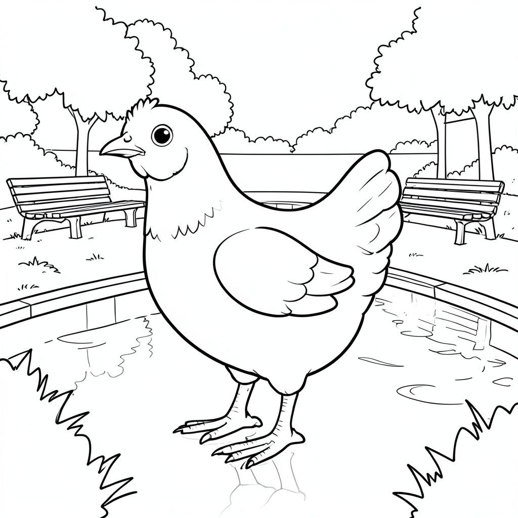 solo, một con chim, một đầu, hai mắt, một mỏ, hai cánh, hai chân, một đuôi, tỷ lệ tự nhiên, quy mô thích hợp trong môi trường, đúng giải phẫu, gà, hồ bơi, công viên tưởng niệm, băng ghế, yên tĩnh, phản chiếu, đơn giản, dọn dẹp, lý lịch, phong cảnh, cây xanh, trang màu, nghệ thuật đường, nền trắng, solo, chủ đề đơn, chính xác về mặt giải phẫu, giải phẫu hoàn hảo