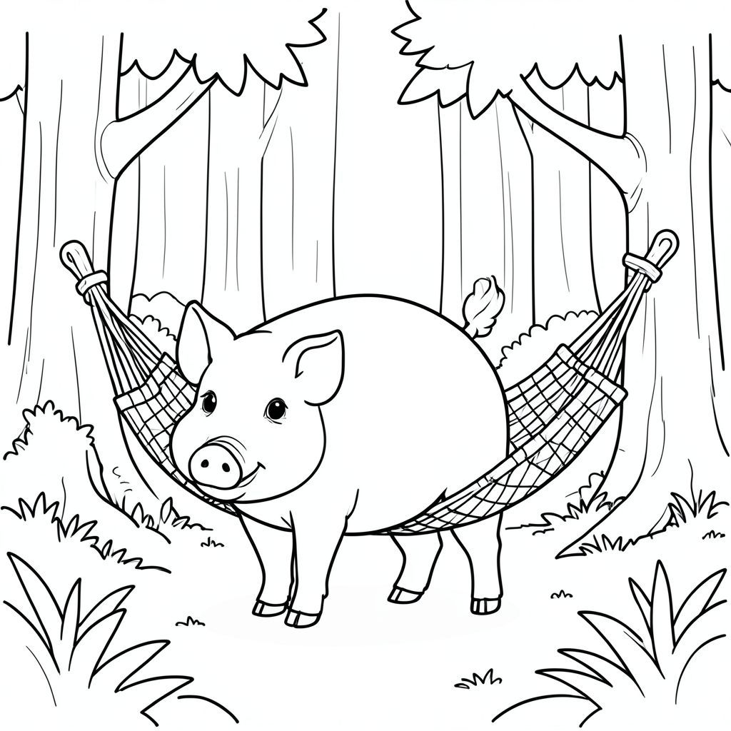 solo, chủ đề đơn, một đầu, hai mắt, hai tai, bốn chân, một đuôi, tỷ lệ tự nhiên, quy mô thích hợp trong môi trường, chính xác về mặt giải phẫu, Con lợn, rừng có ánh nắng mặt trời, dọn dẹp, cây cối, Võng, dệt, đơn giản, dọn dẹp, lý lịch, Gỗ, Tán lá, trang tô màu, nghệ thuật đường, nền trắng, solo, chủ đề đơn, đúng về mặt giải phẫu, giải phẫu hoàn hảo