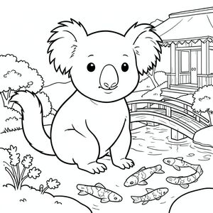 solo, chủ đề đơn, một đầu, hai mắt, hai tai, bốn chân, một đuôi, tỷ lệ tự nhiên, quy mô thích hợp trong môi trường, đúng giải phẫu, Koala, vườn Nhật Bản, cầu nhỏ, ao cá koi, cấu trúc bằng gỗ, nền đơn giản, sạch sẽ, sách truyện, tinh khiết, thanh thản, trang màu, nghệ thuật đường, nền trắng, solo, chủ đề đơn, đúng giải phẫu, giải phẫu hoàn hảo