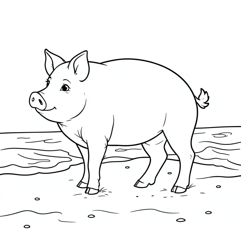 solo, chủ đề đơn, một đầu, hai mắt, hai tai, bốn chân, một đuôi, tỷ lệ tự nhiên, quy mô thích hợp trong môi trường, đúng giải phẫu, Con lợn, Bãi biển cát, cát, Nước, rõ ràng, ánh sáng mặt trời, ấm áp, nhẹ nhàng, sóng, bờ biển, nhỏ, trang màu, nghệ thuật đường, nền trắng, solo, chủ đề đơn, đúng về mặt giải phẫu, giải phẫu hoàn hảo