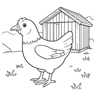 solo, một con chim, một đầu, hai mắt, một mỏ, hai cánh, hai chân, một đuôi, tỷ lệ tự nhiên, quy mô thích hợp trong môi trường, đúng giải phẫu, gà, bút dê, nhỏ, nơi trú ẩn bằng gỗ, đơn giản, sạch sẽ, lý lịch, nhỏ, nông trại, trang trại sở thích, cỏ, trang tô màu, nghệ thuật đường, nền trắng, solo, chủ đề đơn, chính xác về mặt giải phẫu, giải phẫu hoàn hảo