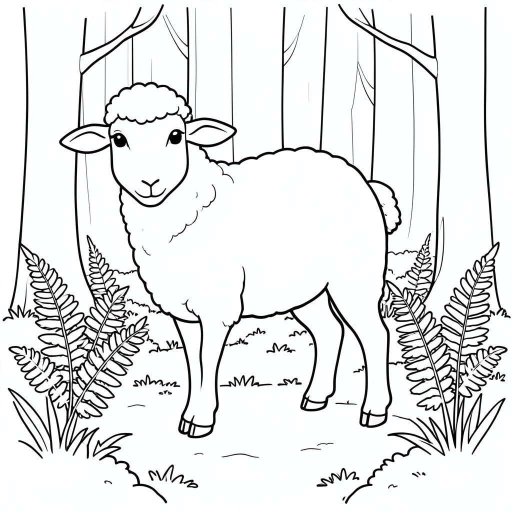 solo, chủ đề đơn, một đầu, hai mắt, hai tai, bốn chân, một đuôi, tỷ lệ tự nhiên, quy mô thích hợp trong môi trường, chính xác về mặt giải phẫu, Cừu, Dương xỉ, Rêu, rừng, yên bình, yên tĩnh, nhỏ, đơn giản, sạch sẽ, lý lịch, Rừng cây, trang màu, nghệ thuật đường, nền trắng, Solo, chủ đề đơn, đúng về mặt giải phẫu, giải phẫu hoàn hảo