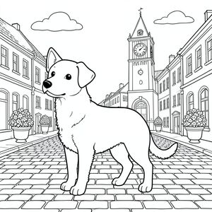 solo, chủ đề đơn, một đầu, hai mắt, hai tai, bốn chân, một đuôi, tỷ lệ tự nhiên, quy mô thích hợp trong môi trường, đúng giải phẫu,, Quảng trường thị trấn, tháp đồng hồ, người trồng hoa, đá cuội, đường phố, Tòa nhà, Ánh sáng mặt trời, bầu trời quang đãng, nền đơn giản, đường sạch, trang màu, nghệ thuật đường, nền trắng, solo, chủ đề đơn, đúng giải phẫu, giải phẫu hoàn hảo