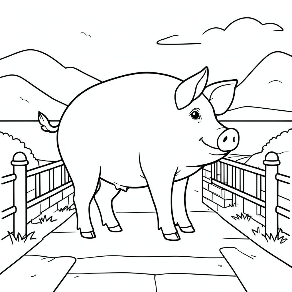 solo, chủ đề đơn, một đầu, hai mắt, hai tai, bốn chân, một đuôi, tỷ lệ tự nhiên, quy mô thích hợp trong môi trường, đúng giải phẫu, Con lợn, Kênh hẹp, gạch, bàn là, Lan can, con đường, đơn giản, sạch sẽ, lý lịch, phong cảnh, Nước, tô màu, nghệ thuật đường, nền trắng, solo, chủ đề đơn, đúng về giải phẫu, giải phẫu hoàn hảo