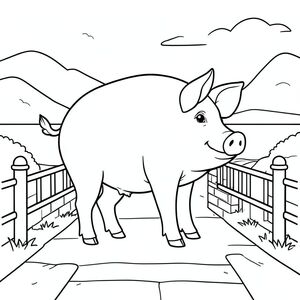 solo, chủ đề đơn, một đầu, hai mắt, hai tai, bốn chân, một đuôi, tỷ lệ tự nhiên, quy mô thích hợp trong môi trường, đúng giải phẫu, Con lợn, Kênh hẹp, gạch, bàn là, Lan can, con đường, đơn giản, sạch sẽ, lý lịch, phong cảnh, Nước, tô màu, nghệ thuật đường, nền trắng, solo, chủ đề đơn, đúng về giải phẫu, giải phẫu hoàn hảo