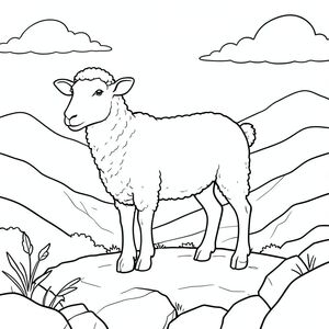 solo, chủ đề đơn, một đầu, hai mắt, hai tai, bốn chân, một đuôi, tỷ lệ tự nhiên, quy mô thích hợp trong môi trường, chính xác về mặt giải phẫu, Cừu, Mỏm đá, Đỉnh đồi, thung lũng, sương mù, đơn giản, sạch sẽ, lý lịch, phong cảnh, đường chân trời, đám mây, trang màu, nghệ thuật đường, nền trắng, solo, chủ đề đơn, đúng về mặt giải phẫu, giải phẫu hoàn hảo