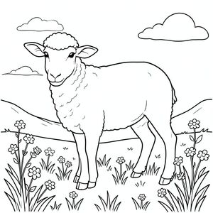 solo, chủ đề đơn, một đầu, hai mắt, hai tai, bốn chân, một đuôi, tỷ lệ tự nhiên, quy mô thích hợp trong môi trường, đúng giải phẫu, Cừu, Đồng cỏ núi cao, hoa nhỏ, ánh sáng mặt trời, bầu trời quang đãng, bầu trời, cỏ, nền đơn giản, sạch sẽ, tuyến tính, trắng tinh khiết, trang màu, nghệ thuật đường, nền trắng, solo, chủ đề đơn, đúng về mặt giải phẫu, giải phẫu hoàn hảo