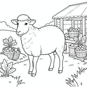 solo, chủ đề đơn, một đầu, hai mắt, hai tai, bốn chân, một đuôi, tỷ lệ tự nhiên, quy mô thích hợp trong môi trường, đúng giải phẫu, Cừu, Sản xuất đứng, đường nông thôn, rau, giỏ, nền đơn giản, sạch sẽ, tinh khiết, sách truyện, đơn giản, lý lịch, tô màu, nghệ thuật đường, nền trắng, solo, chủ đề đơn, đúng giải phẫu, giải phẫu hoàn hảo