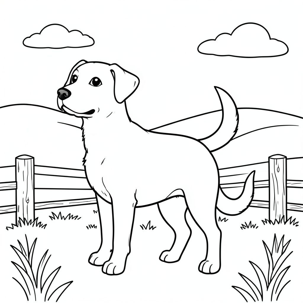 solo, chủ đề đơn, một đầu, hai mắt, hai tai, bốn chân, một đuôi, tỷ lệ tự nhiên, quy mô thích hợp trong môi trường, đúng giải phẫu,, đồng cỏ, đồi thoai thoải, hàng rào đơn giản, bài gỗ, bầu trời quang đãng, mềm mại, yên bình, mộc mạc, tự nhiên, nền đơn giản, trang tô màu, nghệ thuật đường, nền trắng, solo, chủ đề đơn, đúng giải phẫu, giải phẫu hoàn hảo