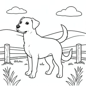 solo, chủ đề đơn, một đầu, hai mắt, hai tai, bốn chân, một đuôi, tỷ lệ tự nhiên, quy mô thích hợp trong môi trường, đúng giải phẫu,, đồng cỏ, đồi thoai thoải, hàng rào đơn giản, bài gỗ, bầu trời quang đãng, mềm mại, yên bình, mộc mạc, tự nhiên, nền đơn giản, trang tô màu, nghệ thuật đường, nền trắng, solo, chủ đề đơn, đúng giải phẫu, giải phẫu hoàn hảo