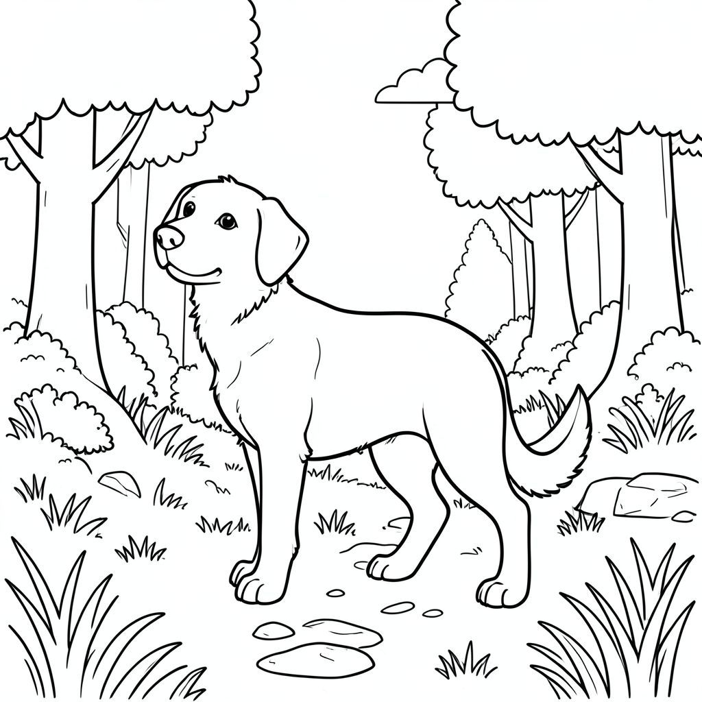 solo, chủ đề đơn, một đầu, hai mắt, hai tai, bốn chân, một đuôi, tỷ lệ tự nhiên, quy mô thích hợp trong môi trường, đúng giải phẫu, chó, cây cối, rừng, ánh sáng mặt trời, bầu trời, đồng cỏ, con đường, đá, mộc mạc, đơn giản, trang màu, nghệ thuật đường, nền trắng, solo, chủ đề đơn, đúng về mặt giải phẫu, giải phẫu hoàn hảo