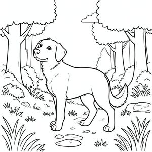 solo, chủ đề đơn, một đầu, hai mắt, hai tai, bốn chân, một đuôi, tỷ lệ tự nhiên, quy mô thích hợp trong môi trường, đúng giải phẫu, chó, cây cối, rừng, ánh sáng mặt trời, bầu trời, đồng cỏ, con đường, đá, mộc mạc, đơn giản, trang màu, nghệ thuật đường, nền trắng, solo, chủ đề đơn, đúng về mặt giải phẫu, giải phẫu hoàn hảo