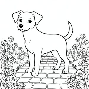 solo, chủ đề đơn, một đầu, hai mắt, hai tai, bốn chân, một đuôi, tỷ lệ tự nhiên, quy mô thích hợp trong môi trường, đúng giải phẫu,, đá cuội, con đường, vườn, hoa, giường, đơn giản, dọn dẹp, lý lịch, tuyến tính, nghệ thuật, trang màu, nghệ thuật đường, nền trắng, solo, chủ đề đơn, đúng về mặt giải phẫu, giải phẫu hoàn hảo