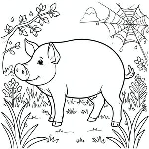 solo, chủ đề đơn, một đầu, hai mắt, hai tai, bốn chân, một đuôi, tỷ lệ tự nhiên, quy mô thích hợp trong môi trường, đúng giải phẫu, Con lợn, mùa xuân, buổi sáng, giọt sương, mạng nhện, cỏ, đơn giản, sạch sẽ, lý lịch, tán lá, ánh sáng mặt trời, trang màu, nghệ thuật đường, nền trắng, solo, chủ đề đơn, đúng về mặt giải phẫu, giải phẫu hoàn hảo