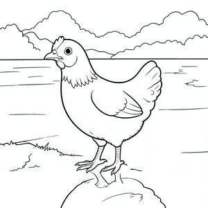 solo, một con chim, một đầu, hai mắt, một mỏ, hai cánh, hai chân, một đuôi, tỷ lệ tự nhiên, quy mô thích hợp trong môi trường, đúng giải phẫu, gà, hồ, bờ biển, gương, vẫn còn, điềm tĩnh, nước, phản chiếu, mịn, rõ ràng, điềm tĩnh, trang màu, nghệ thuật đường, nền trắng, solo, chủ đề đơn, đúng giải phẫu, giải phẫu hoàn hảo