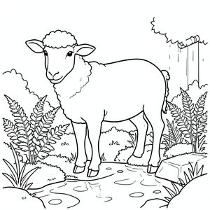 solo, chủ đề đơn, một đầu, hai mắt, hai tai, bốn chân, một đuôi, tỷ lệ tự nhiên, quy mô thích hợp trong môi trường, đúng về mặt giải phẫu, Cừu, Vườn mưa, dương xỉ, Rêu, Nước, Ống xả, đá, đơn giản, sạch sẽ, lý lịch, Tán lá, Trang màu, Nghệ thuật đường, nền trắng, Solo, chủ đề đơn, Đúng về mặt giải phẫu, Giải phẫu hoàn hảo