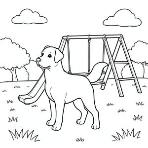 solo, chủ đề đơn, một đầu, hai mắt, hai tai, bốn chân, một đuôi, tỷ lệ tự nhiên, quy mô thích hợp trong môi trường, đúng giải phẫu,, sân chơi, xích đu, cầu trượt, công viên cỏ, nắng, bầu trời quang đãng, cỏ, đơn giản, sạch sẽ, tuyến tính, trang màu, nghệ thuật đường, nền trắng, solo, chủ đề đơn, đúng về mặt giải phẫu, giải phẫu hoàn hảo