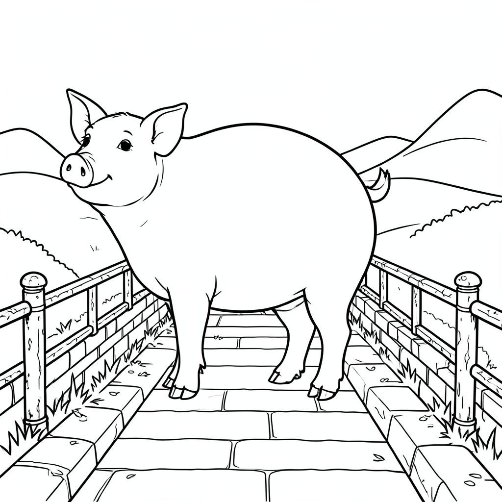 solo, chủ đề đơn, một đầu, hai mắt, hai tai, bốn chân, một đuôi, tỷ lệ tự nhiên, quy mô thích hợp trong môi trường, đúng giải phẫu, Con lợn, Con đường hẹp, kênh, gạch, bàn là, Lan can, Phong hóa, đơn giản, dọn dẹp, lý lịch, phong cảnh, trang màu, nghệ thuật đường, nền trắng, solo, chủ đề đơn, đúng giải phẫu, giải phẫu hoàn hảo