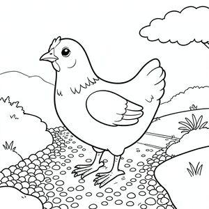 solo, một con chim, một đầu, hai mắt, một mỏ, hai cánh, hai chân, một đuôi, tỷ lệ tự nhiên, quy mô thích hợp trong môi trường, đúng về mặt giải phẫu, gà, Đường sỏi, con đường, nhỏ, yên bình, vườn Nhật Bản, đơn giản, sạch sẽ, môi trường, phong cảnh, đường thẳng, tô màu, nghệ thuật đường, nền trắng, solo, chủ đề đơn, đúng giải phẫu, giải phẫu hoàn hảo