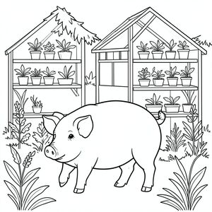 solo, chủ đề đơn, một đầu, hai mắt, hai tai, bốn chân, một đuôi, tỷ lệ tự nhiên, quy mô thích hợp trong môi trường, đúng giải phẫu, Con lợn, Nhà kính, kệ, cây con, Bằng gỗ, đơn giản, sạch sẽ, lý lịch, Tán lá, thực vật, nhỏ, trang màu, nghệ thuật đường, nền trắng, solo, chủ đề đơn, đúng về mặt giải phẫu, giải phẫu hoàn hảo