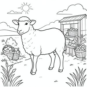 solo, chủ đề đơn, một đầu, hai mắt, hai tai, bốn chân, một đuôi, tỷ lệ tự nhiên, quy mô thích hợp trong môi trường, đúng giải phẫu, Cừu, Sản xuất đứng, đường nông thôn, rau, giỏ, nền đơn giản, dọn dẹp, nông thôn, phong cảnh, ánh sáng mặt trời, cỏ, trang tô màu, nghệ thuật đường, nền trắng, solo, chủ đề đơn, đúng giải phẫu, giải phẫu hoàn hảo