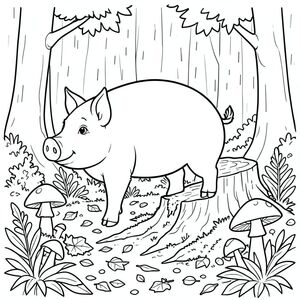 solo, chủ đề đơn, một đầu, hai mắt, hai tai, bốn chân, một đuôi, tỷ lệ tự nhiên, quy mô thích hợp trong môi trường, đúng giải phẫu, con lợn, nấm, rừng ẩm, gốc cây mục nát, rừng mùa thu, tán lá, mưa, rêu, rác lá, nền đơn giản, nghệ thuật tuyến tính, trang màu, nghệ thuật đường, nền trắng, solo, chủ đề đơn, đúng giải phẫu, giải phẫu hoàn hảo