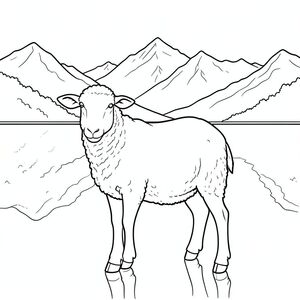 solo, chủ đề đơn, một đầu, hai mắt, hai tai, bốn chân, một đuôi, tỷ lệ tự nhiên, quy mô thích hợp trong môi trường, đúng giải phẫu, Cừu, Hồ Alpine, nước tĩnh, núi, Sự phản chiếu, rõ ràng, đơn giản, sạch sẽ, lý lịch, phong cảnh, đường chân trời, tô màu, nghệ thuật đường, nền trắng, solo, chủ đề đơn, đúng giải phẫu, giải phẫu hoàn hảo