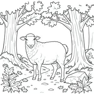 solo, chủ đề đơn, một đầu, hai mắt, hai tai, bốn chân, một đuôi, tỷ lệ tự nhiên, quy mô thích hợp trong môi trường, đúng giải phẫu, Cừu, cây sồi, lá mùa thu, sàn rừng, con đường, đá, gỗ phong hóa, nền đơn giản, làm sạch, mở rộng, chế độ xem mở rộng, trang màu, nghệ thuật đường, nền trắng, solo, chủ đề đơn, đúng giải phẫu, giải phẫu hoàn hảo