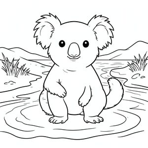 solo, chủ đề đơn, một đầu, hai mắt, hai tai, bốn chân, một đuôi, tỷ lệ tự nhiên, quy mô thích hợp trong môi trường, đúng giải phẫu, Koala, Kênh thủy triều, cồn cát, nước nông, nước ấm, cát, bờ biển, nước trong, ánh sáng mặt trời, nền đơn giản, dọn dẹp, trang màu, nghệ thuật đường, nền trắng, solo, chủ đề đơn, đúng về mặt giải phẫu, giải phẫu hoàn hảo