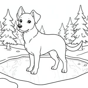 solo, chủ đề đơn, một đầu, hai mắt, hai tai, bốn chân, một đuôi, tỷ lệ tự nhiên, quy mô thích hợp trong môi trường, đúng giải phẫu, chó, Băng, ao, tuyết, thường xanh, mùa đông, lạnh, rõ ràng, phản chiếu, mịn, đóng băng, trang màu, nghệ thuật đường, nền trắng, solo, chủ đề đơn, đúng giải phẫu, giải phẫu hoàn hảo