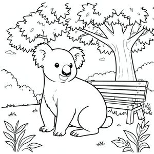 solo, chủ đề đơn, một đầu, hai mắt, hai tai, bốn chân, một đuôi, tỷ lệ tự nhiên, quy mô thích hợp trong môi trường, đúng giải phẫu, Koala, Cây sồi, công viên, băng ghế, Mùa thu, lá, tán lá, Ánh sáng mặt trời, lý lịch, đơn giản, dọn dẹp, trang màu, nghệ thuật đường, nền trắng, solo, chủ đề đơn, đúng giải phẫu, giải phẫu hoàn hảo