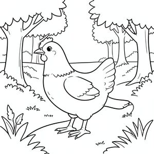 solo, một con chim, một đầu, hai mắt, một mỏ, hai cánh, hai chân, một đuôi, tỷ lệ tự nhiên, quy mô thích hợp trong môi trường, đúng về mặt giải phẫu, gà, rừng, con đường, quanh co, yên tĩnh, ngoại ô, công viên, cây cối, tán lá, ánh sáng mặt trời, đơn giản, trang tô màu, nghệ thuật đường, nền trắng, solo, chủ đề đơn, chính xác về mặt giải phẫu, giải phẫu hoàn hảo