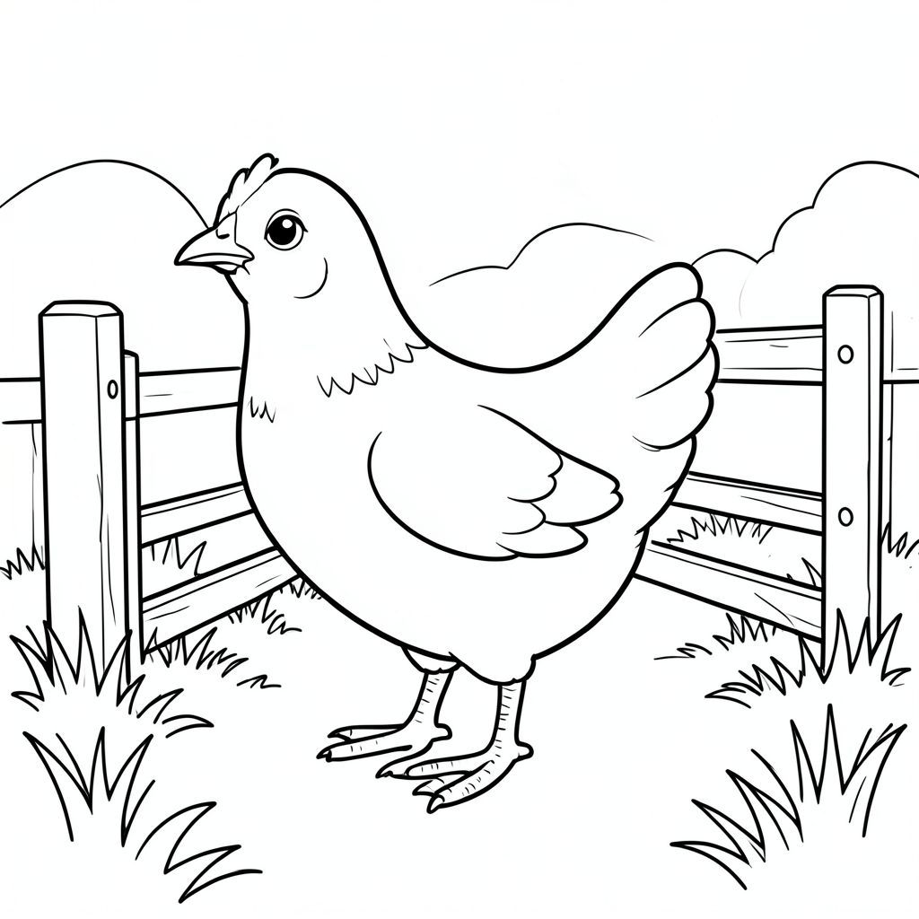 solo, một con chim, một đầu, hai mắt, một mỏ, hai cánh, hai chân, một đuôi, tỷ lệ tự nhiên, quy mô thích hợp trong môi trường, đúng giải phẫu, gà, Cổng gỗ, lối đi bộ đầy cỏ, nền đơn giản, Nông thôn, dọn dẹp, nhỏ, Quốc gia, đơn giản, lý lịch, không màu, trang tô màu, nghệ thuật đường, nền trắng, solo, chủ đề đơn, chính xác về mặt giải phẫu, giải phẫu hoàn hảo